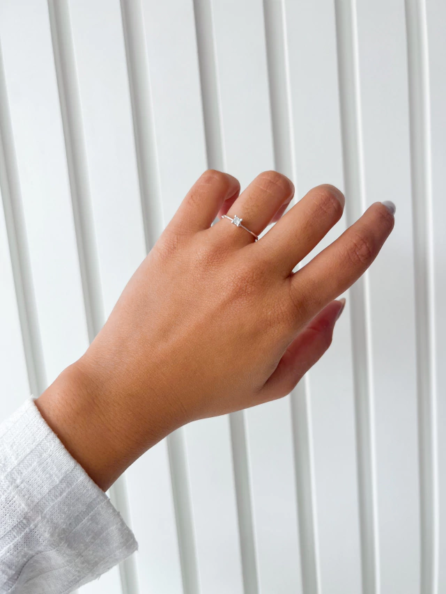 Anel Solitário - Prata