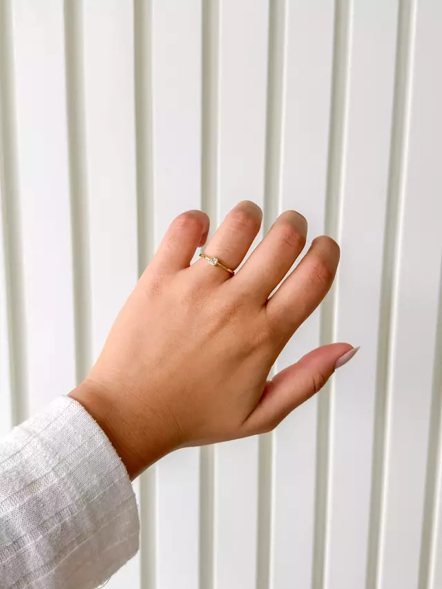 Anel Zircônia Quadrada - Dourado