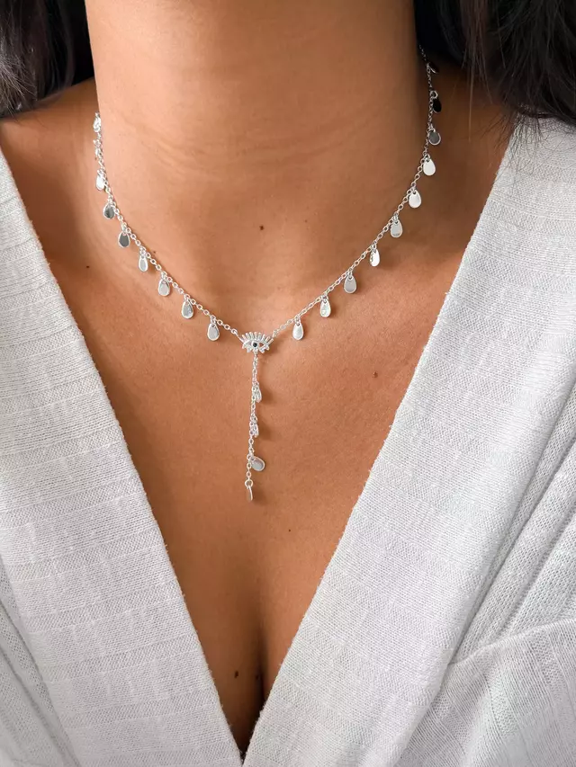 Colar Gravata Olho Grego - Prata