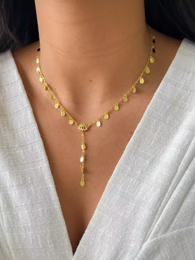 Colar Gravata Olho Grego - Dourado