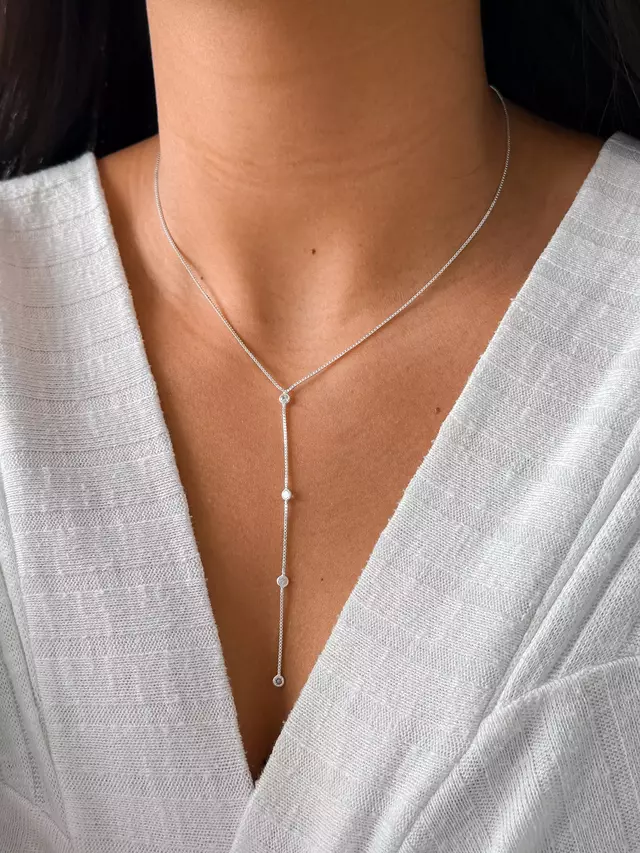 Colar Gravata Ponto de Luz - Prata