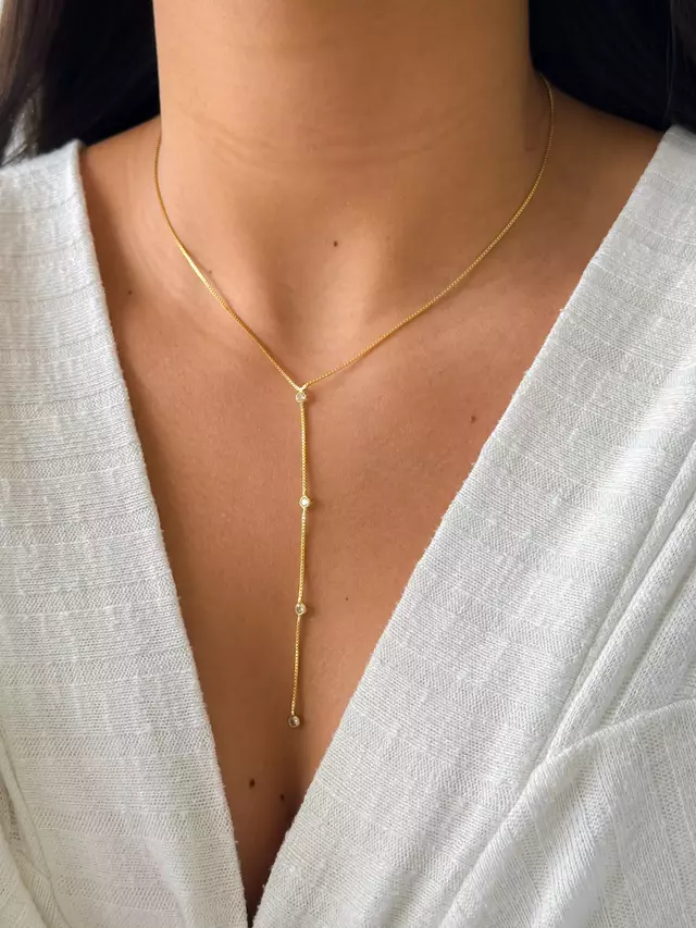 Colar Gravata Ponto de Luz - Dourado