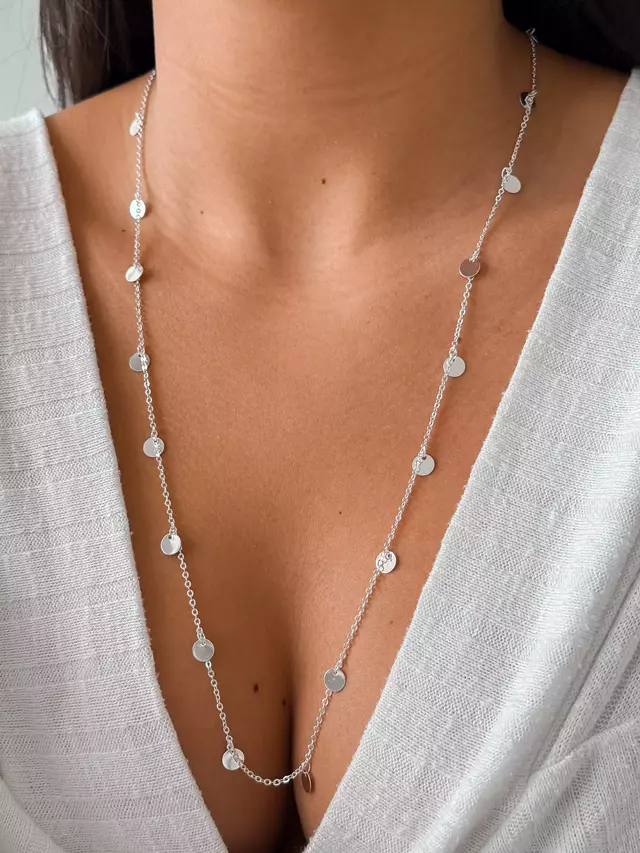 Colar Longo Medalhas - Prata