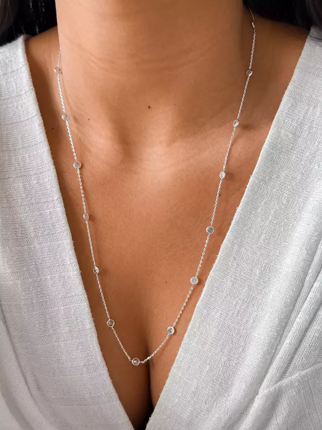 Colar Longo Ponto de Luz - Prata