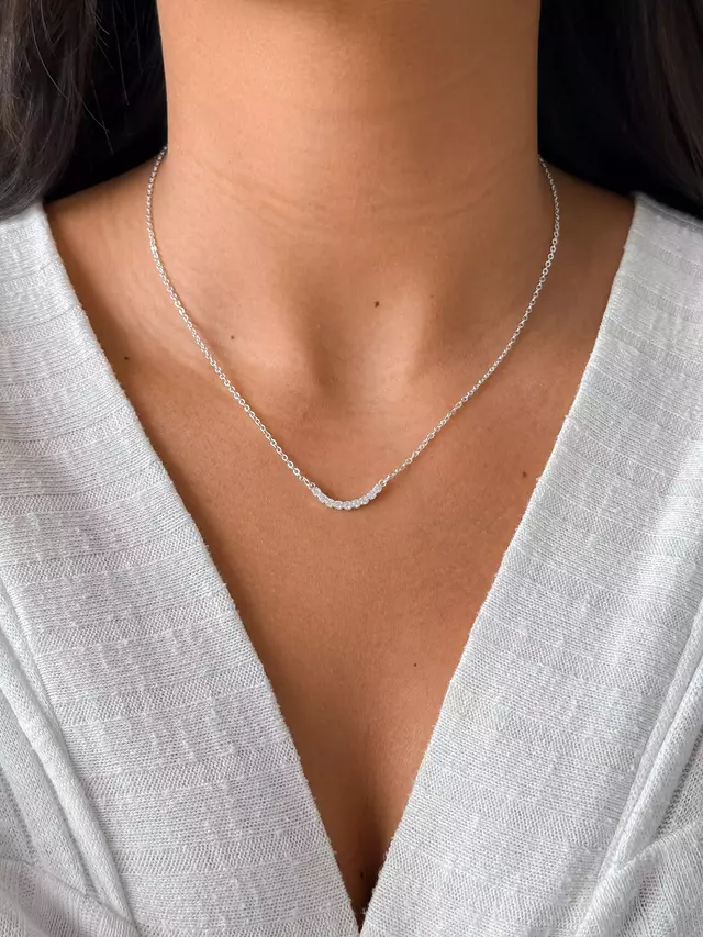 Colar Zircônia Meia Lua - Prata