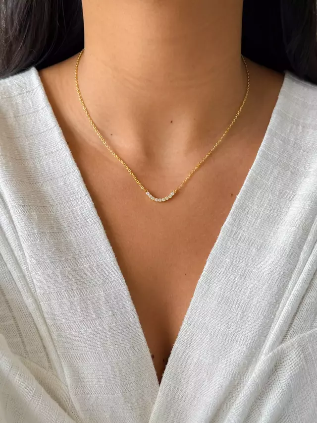 Colar Zircônia Meia Lua - Dourado