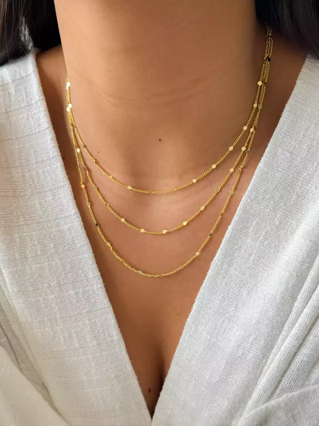 Colar Três Voltas Minimalista - Dourado