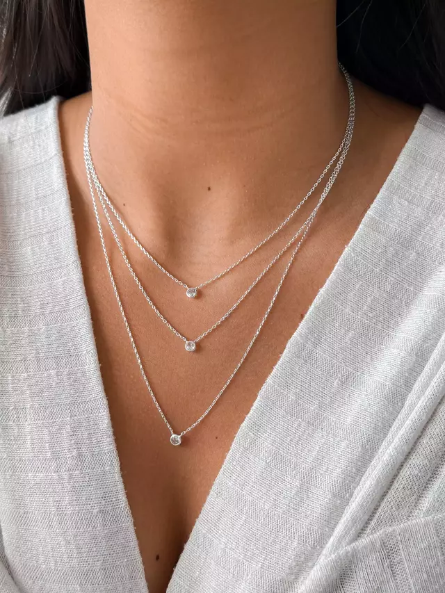 Colar Triplo Zircônia - Prata
