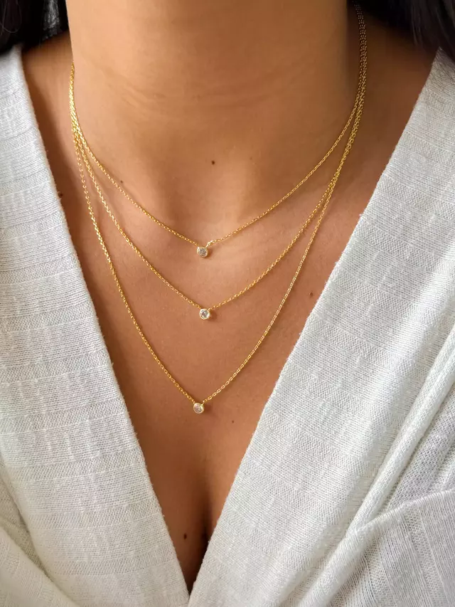 Colar Triplo Zircônia - Dourado