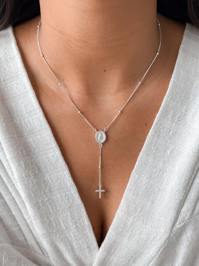 Terço Cravejado Nª Senhora Aparecida - Prata