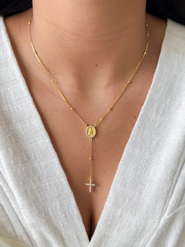 Terço Cravejado Nª Senhora Aparecida - Dourado