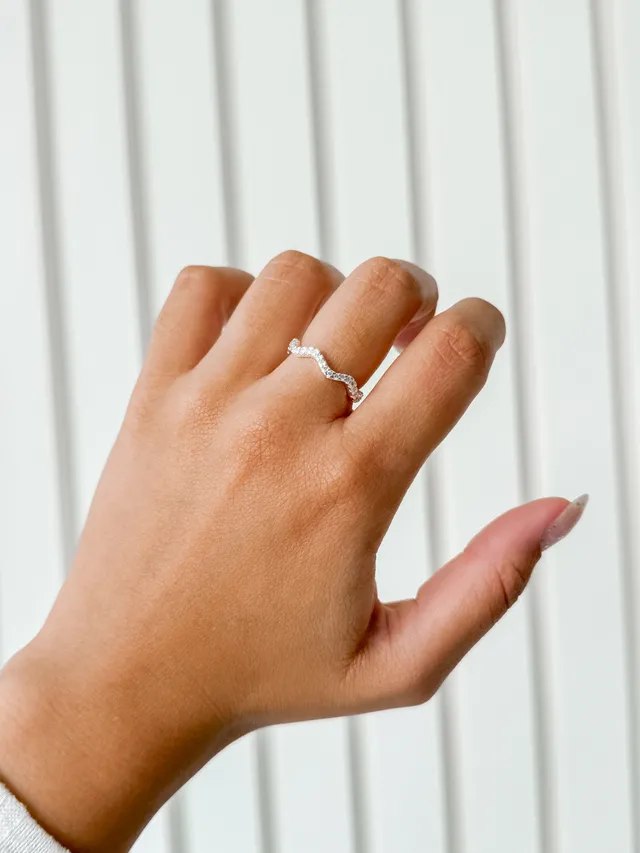 Anel Wave Cravejado - Prata