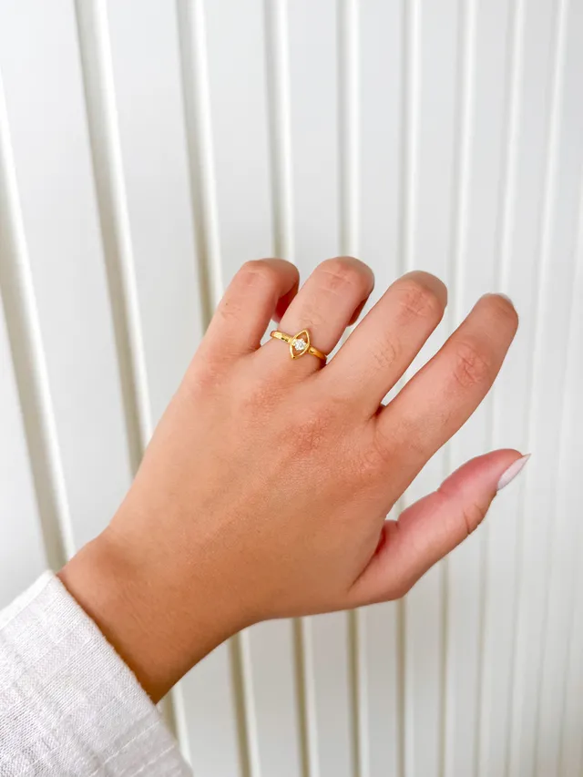 Anel Zircônia Olho Grego - Dourado