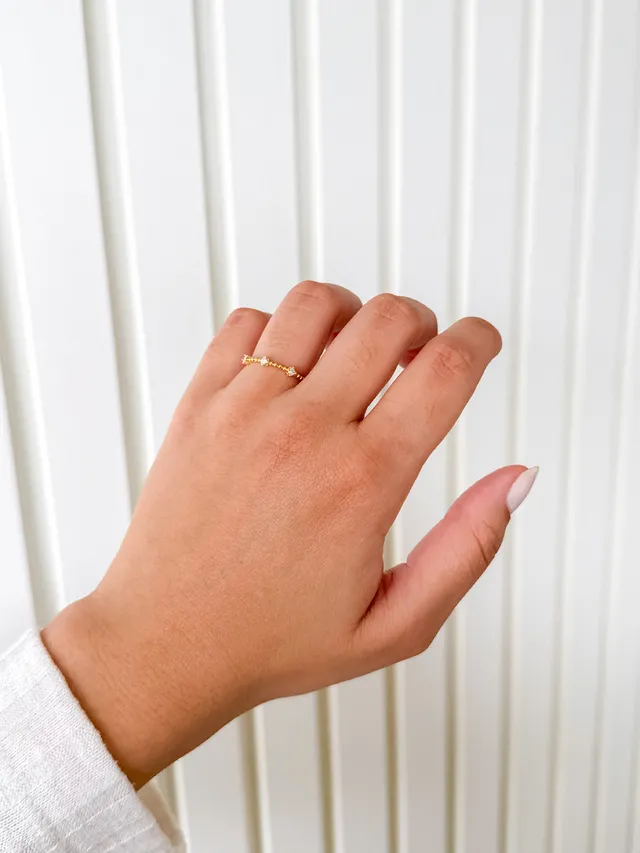 Anel Três Zircônias - Dourado