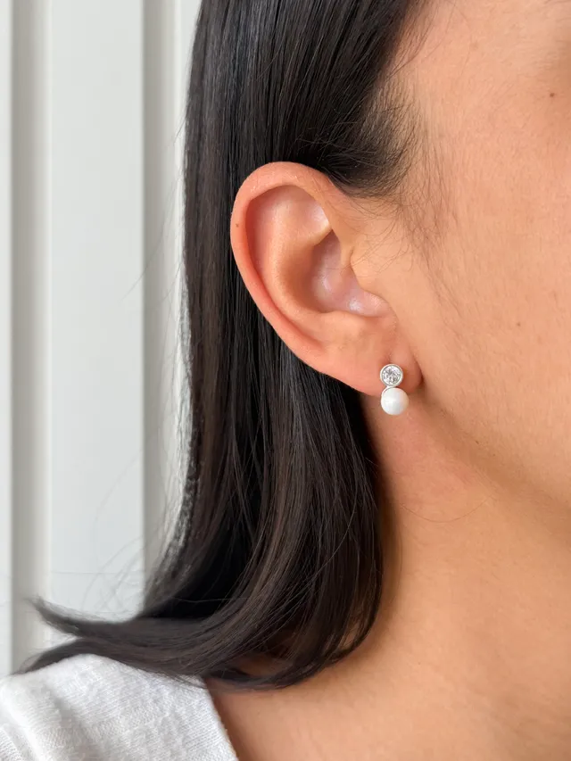 Brinco Pérola e Zircônia - Prata