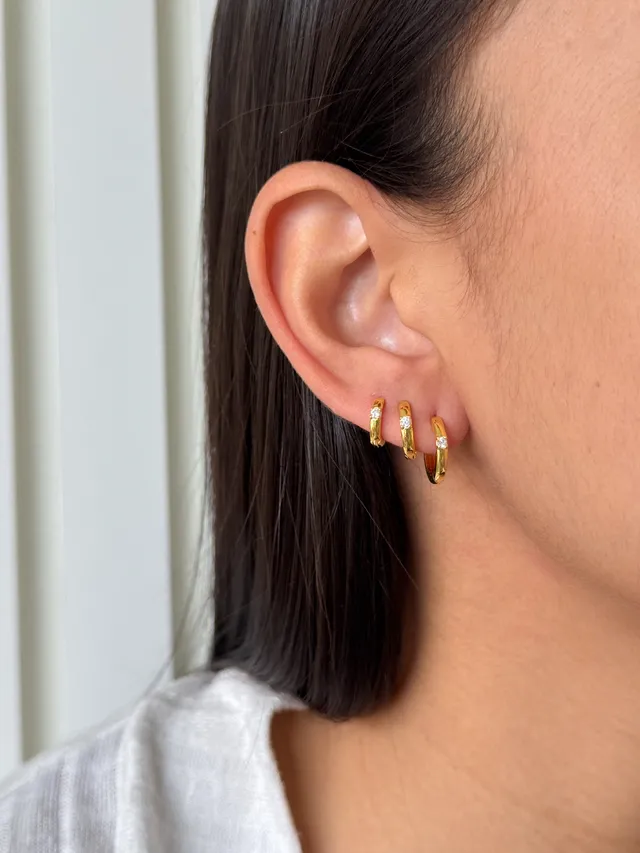 Trio de Argolas Zircônia - Dourada