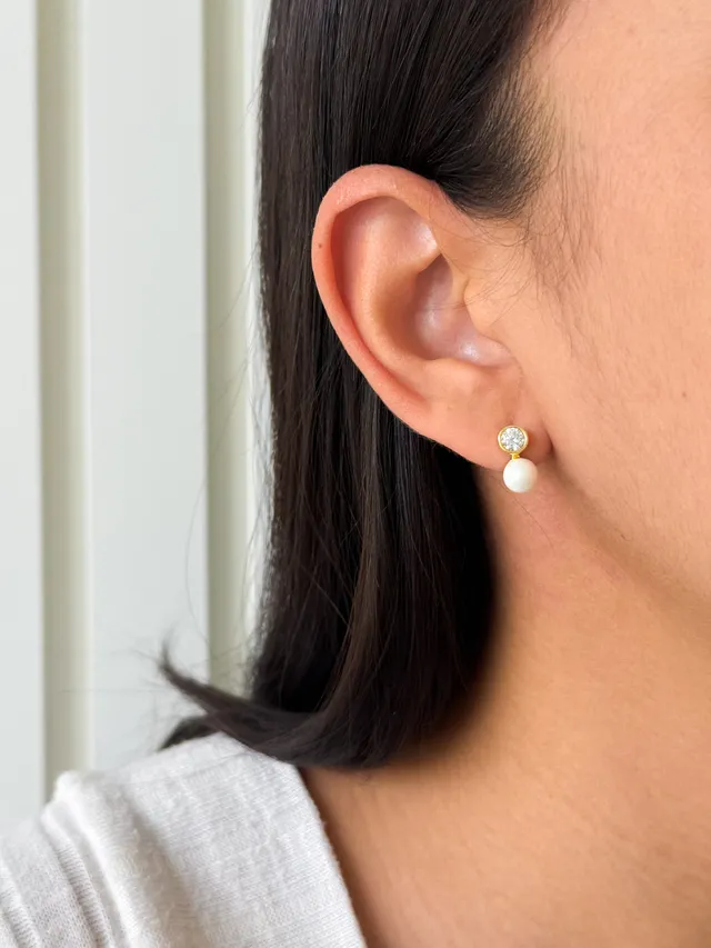 Brinco Pérola e Zircônia - Dourado