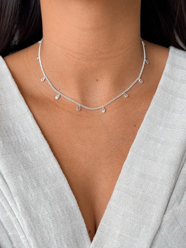 Choker Zircônia Gota - Prata