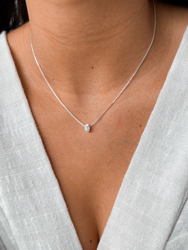 Colar Ponto de Luz Oval - Prata