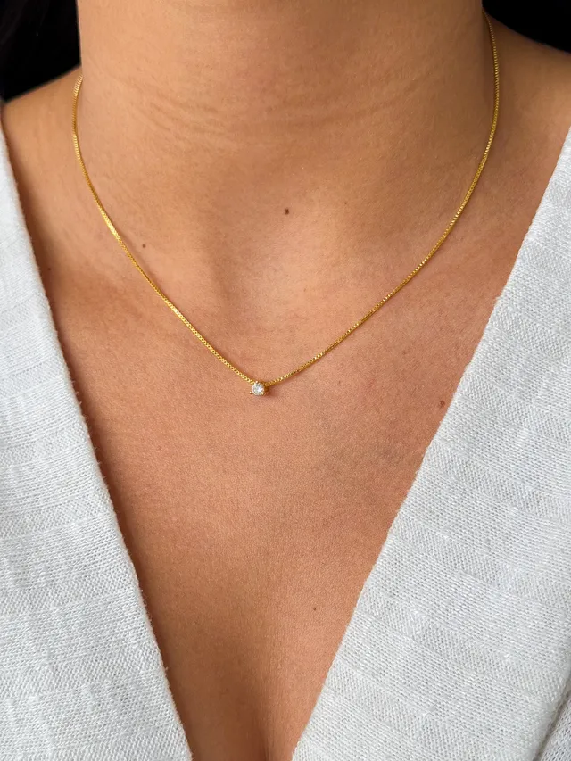 Colar Zircônia Quadrada - Dourado