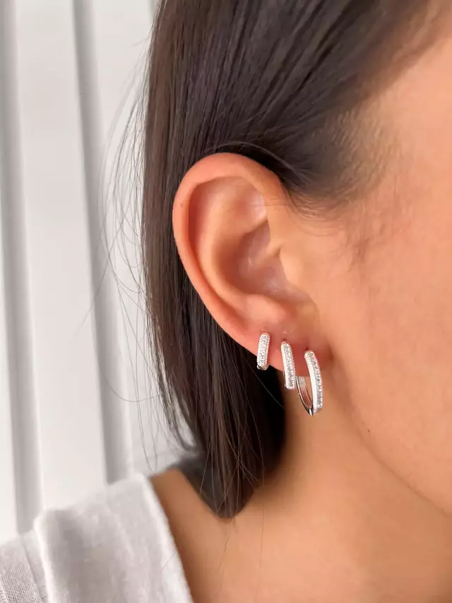 Trio Argola Redonda Cravejada - Prata