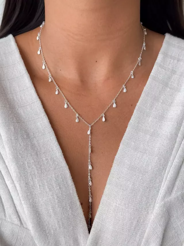 Colar Gravata Gotas - Prata
