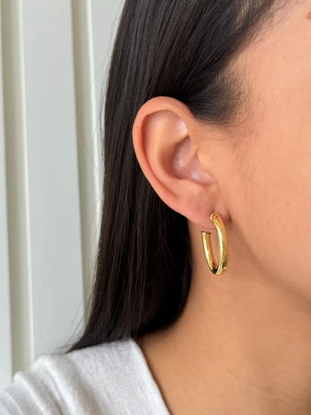 Argola Tubular Oval - Dourado