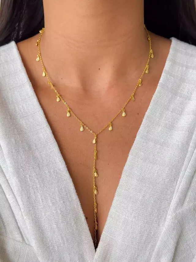 Colar Gravata Gotas - Dourado