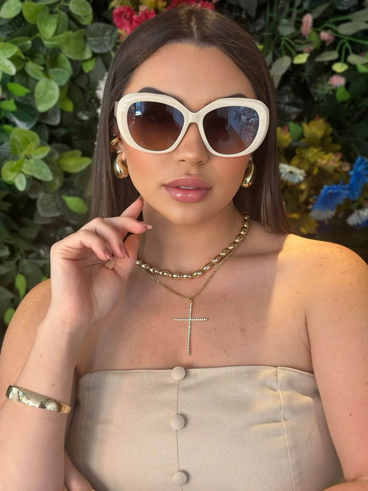 Óculos de Sol Ovalado Oversized Off White