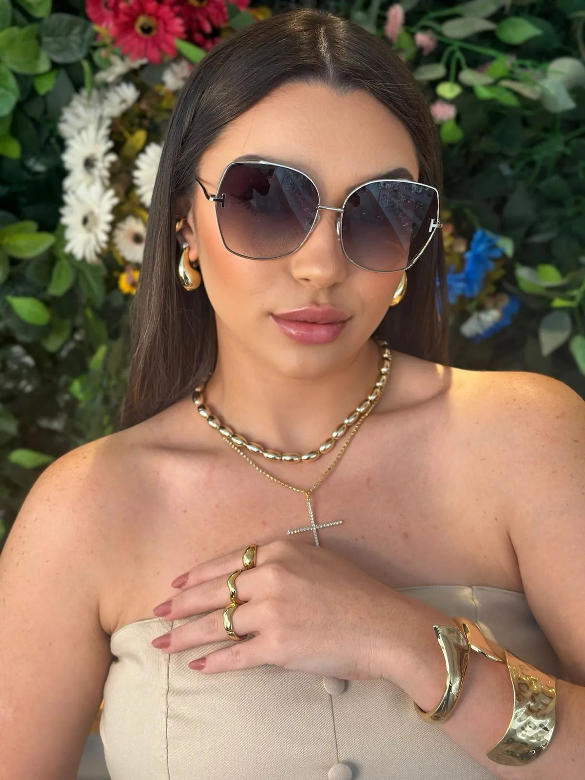 Óculos de Sol Oversized Modelo Gatinho Lente Degradê