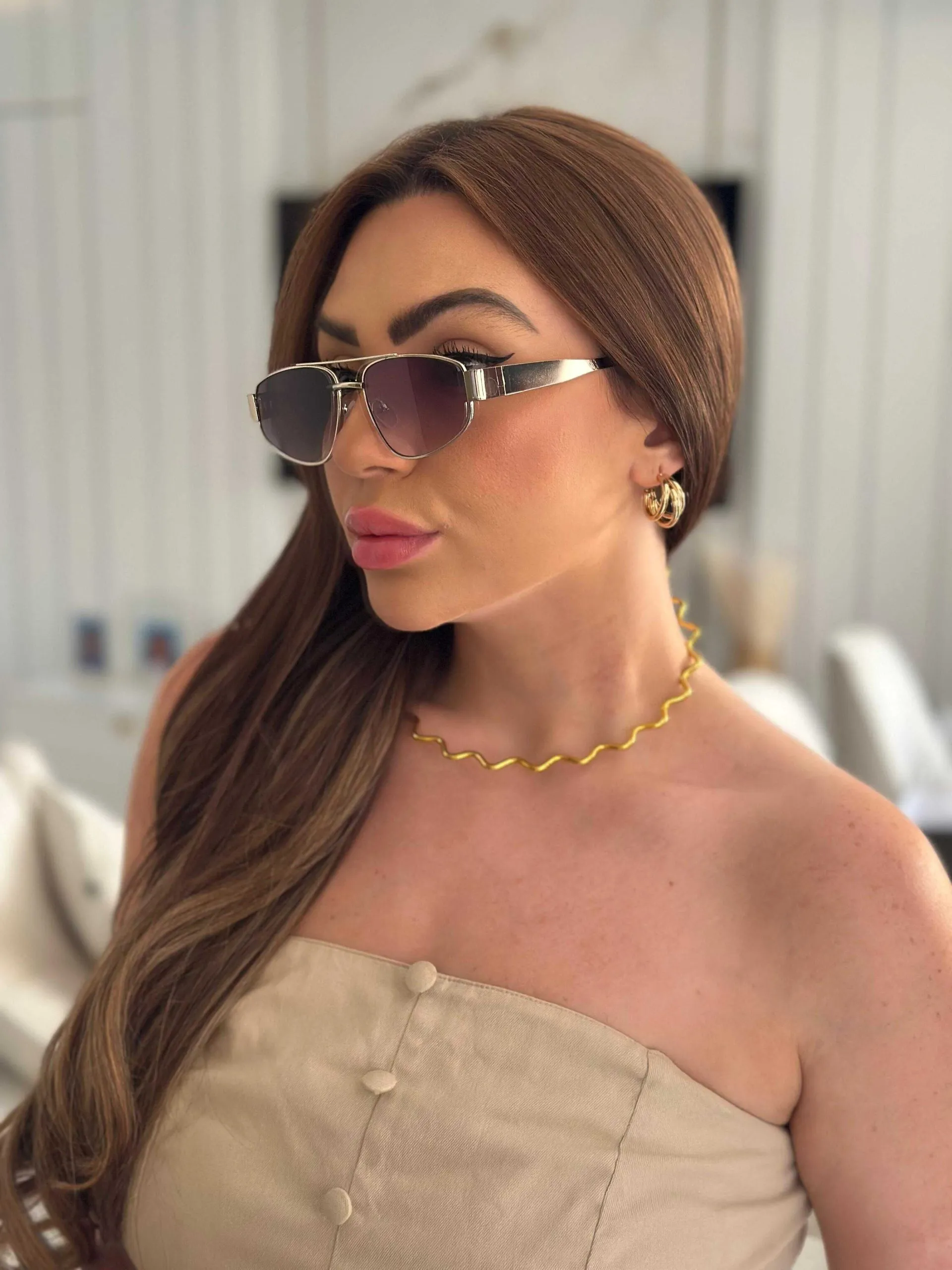 Óculos Hadassa Armação Prata Lente Translucida Azul