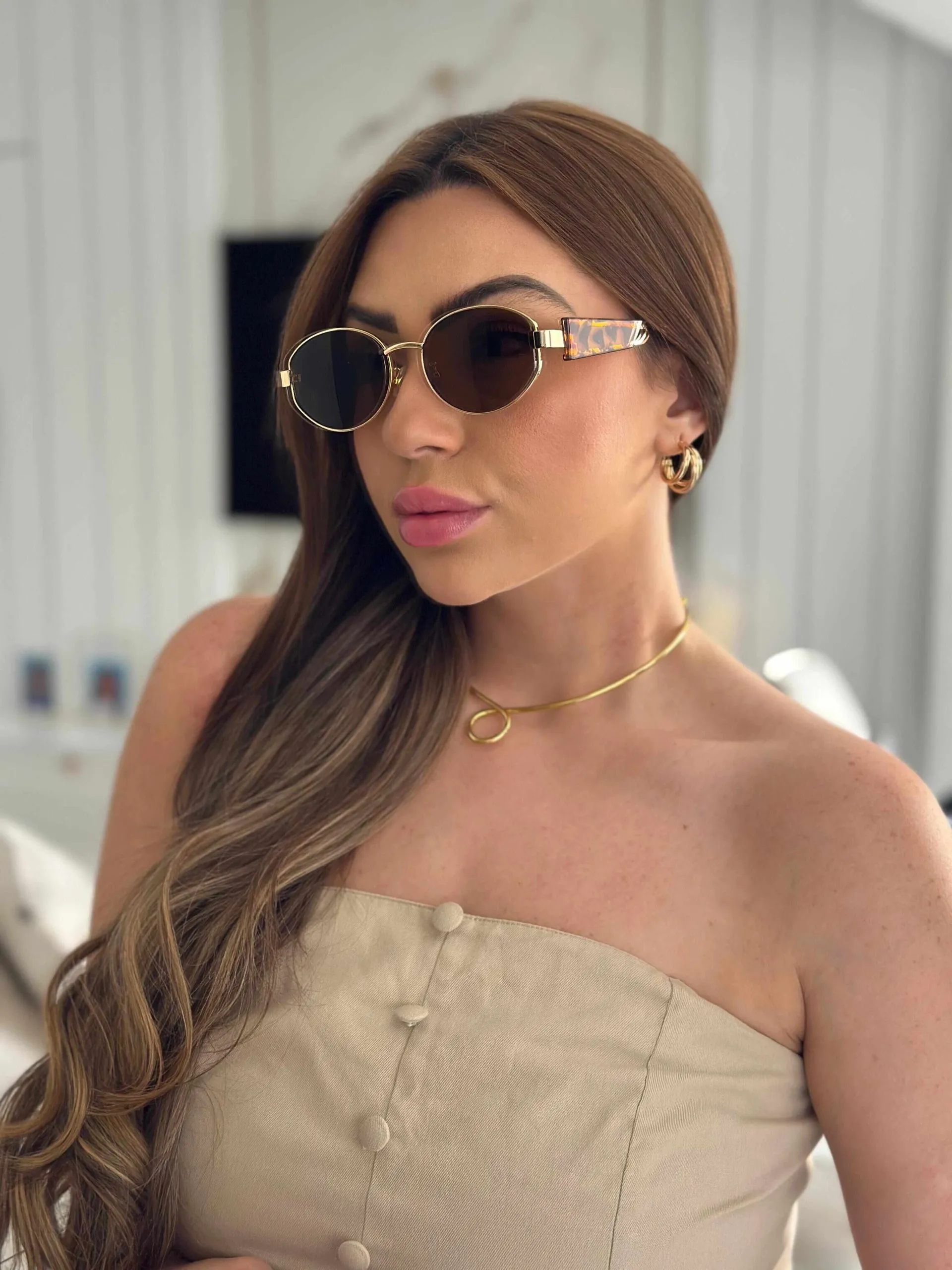 Óculos Ruth Armação Onça Lente Translucida Marrom