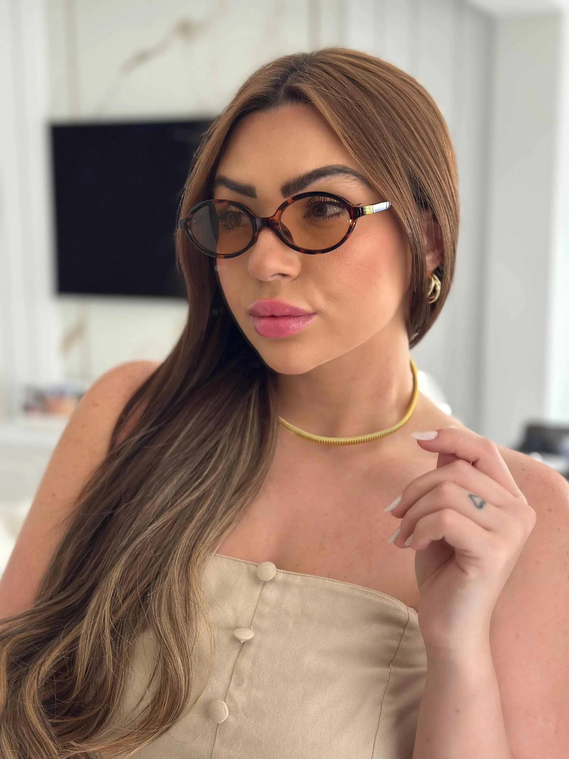 Óculos Inspiração Miu Armação Onça e Lente Marrom