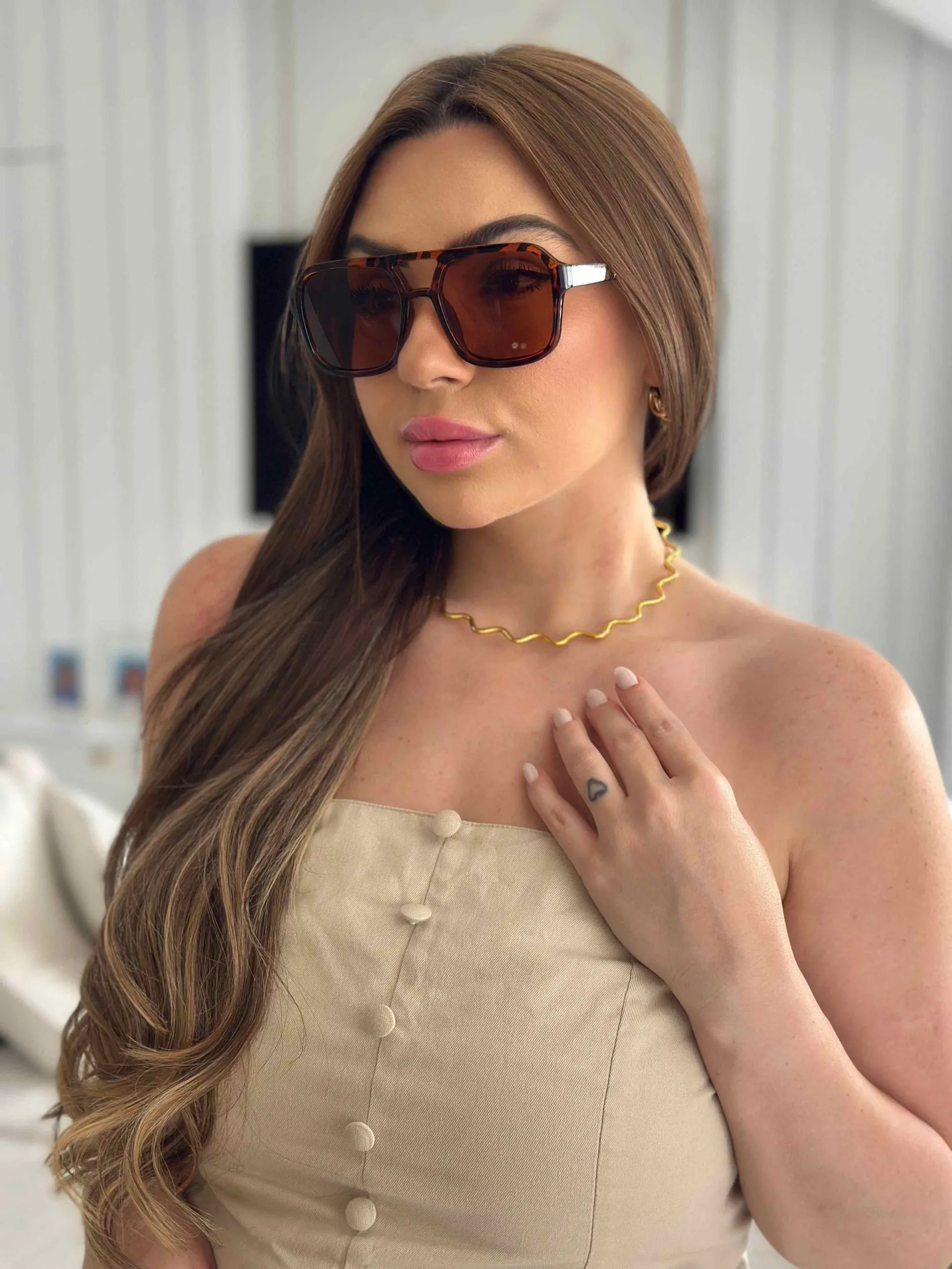 Óculos Julia Armação Onça Lente Marrom