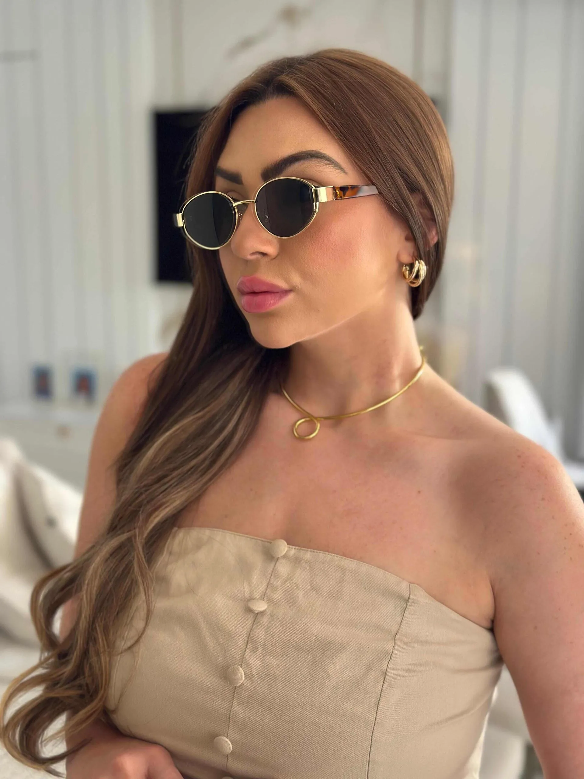 Óculos Karoline Armação Onça Lente Translucida Preta