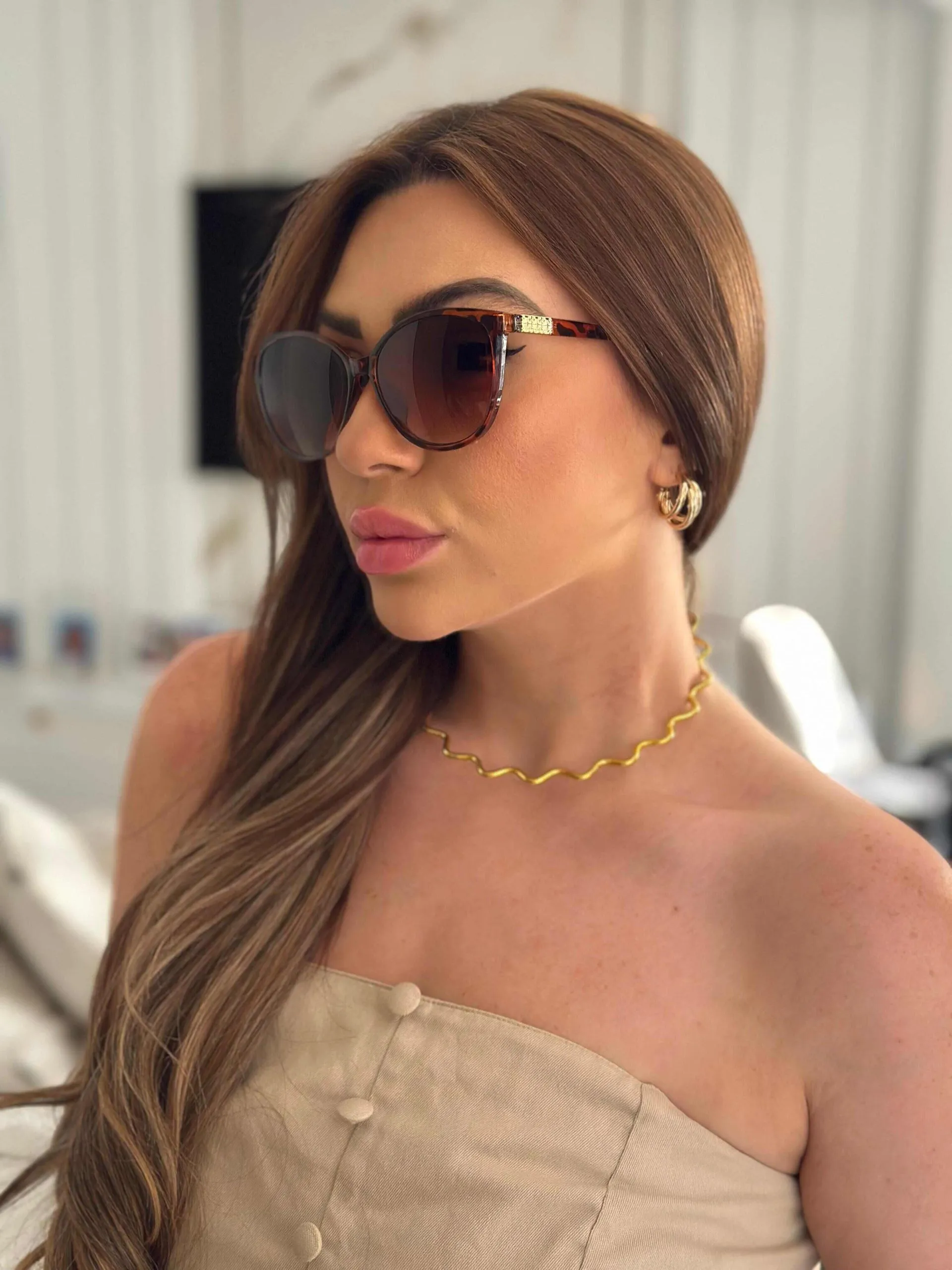 Óculos Raquel Armação Marrom com Onça Lente Translucida Marrom