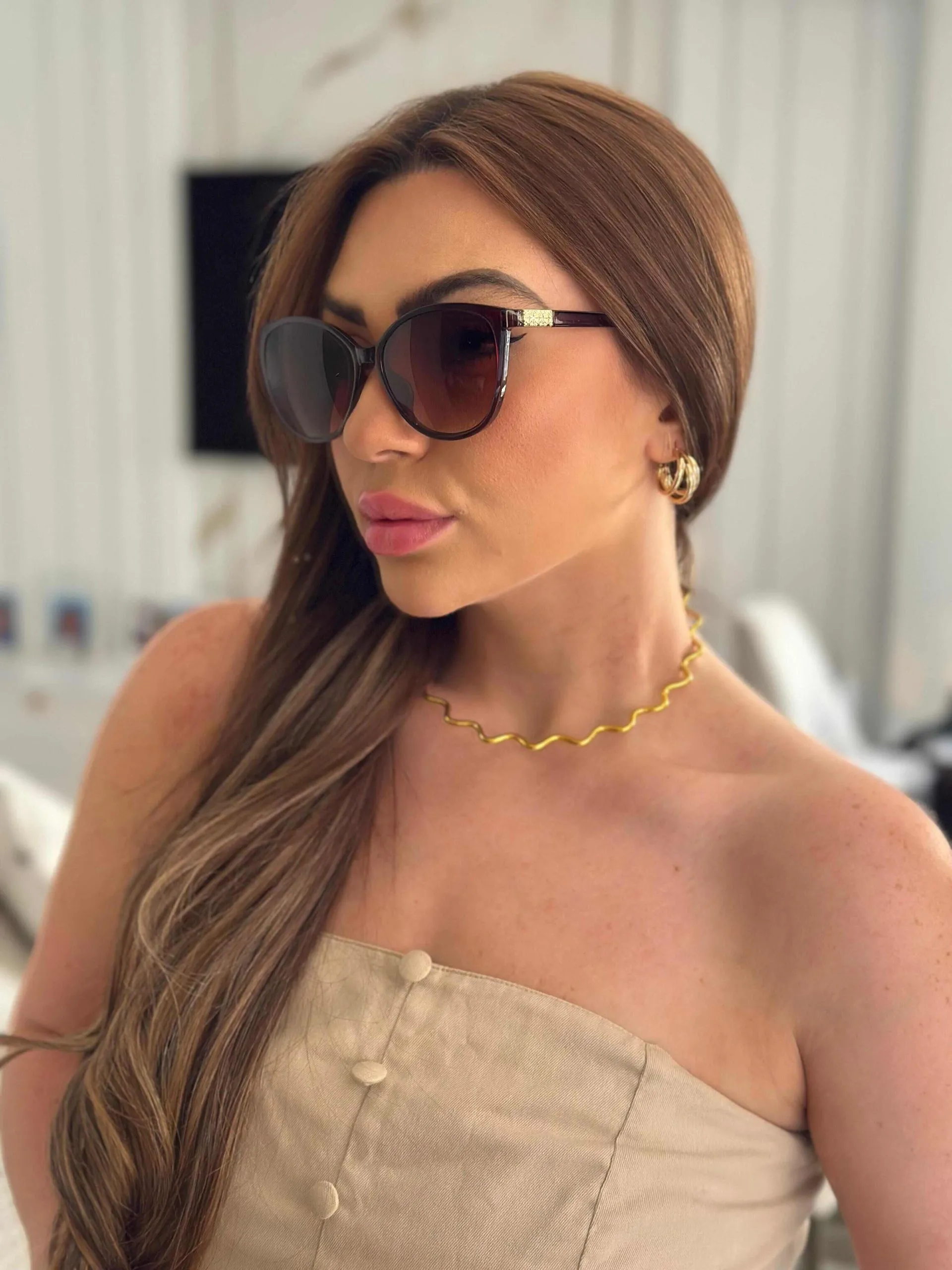 Óculos Raquel Armação Marrom Lente Translucida Marrom