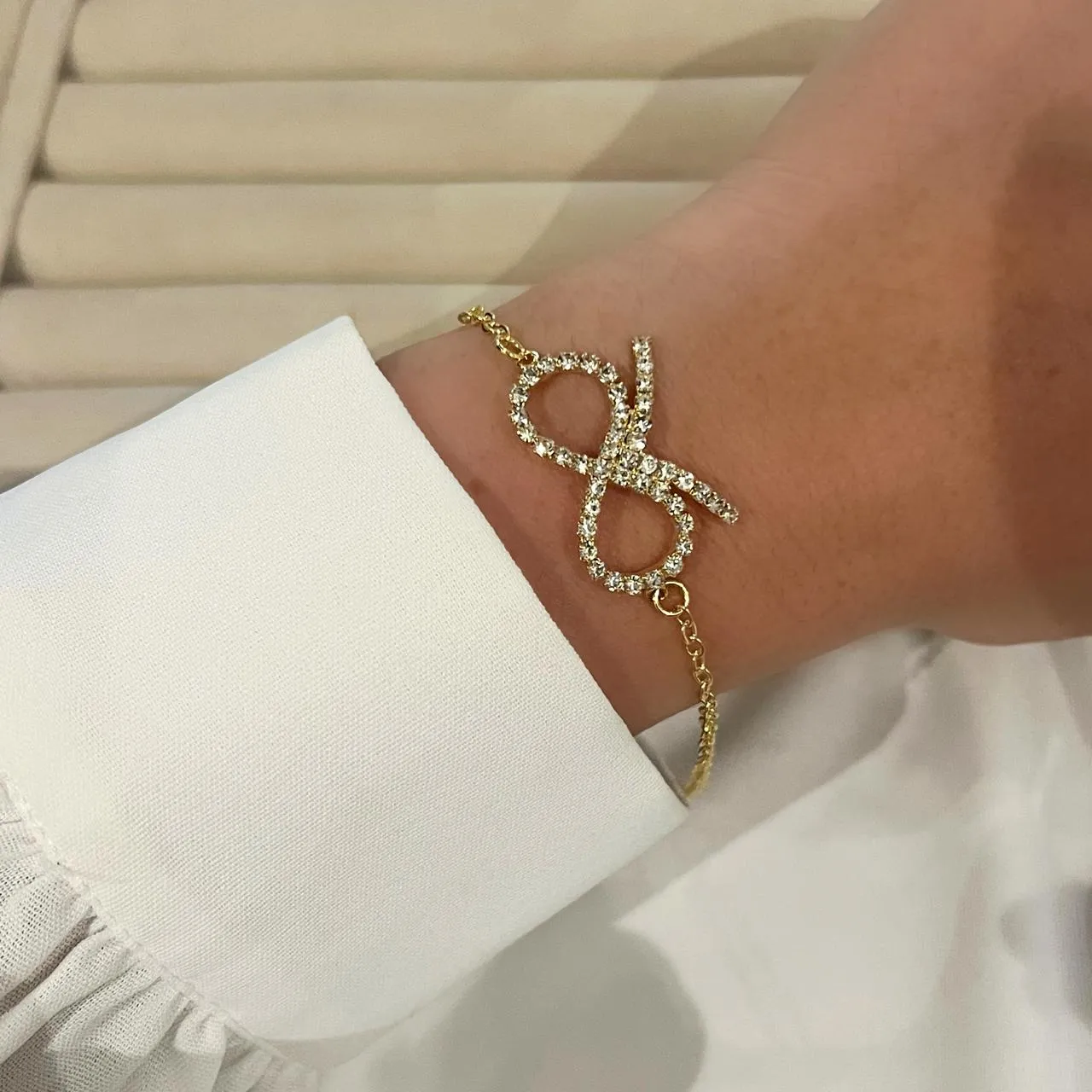 Pulseira Folheada a Ouro 18K Laço de Strass