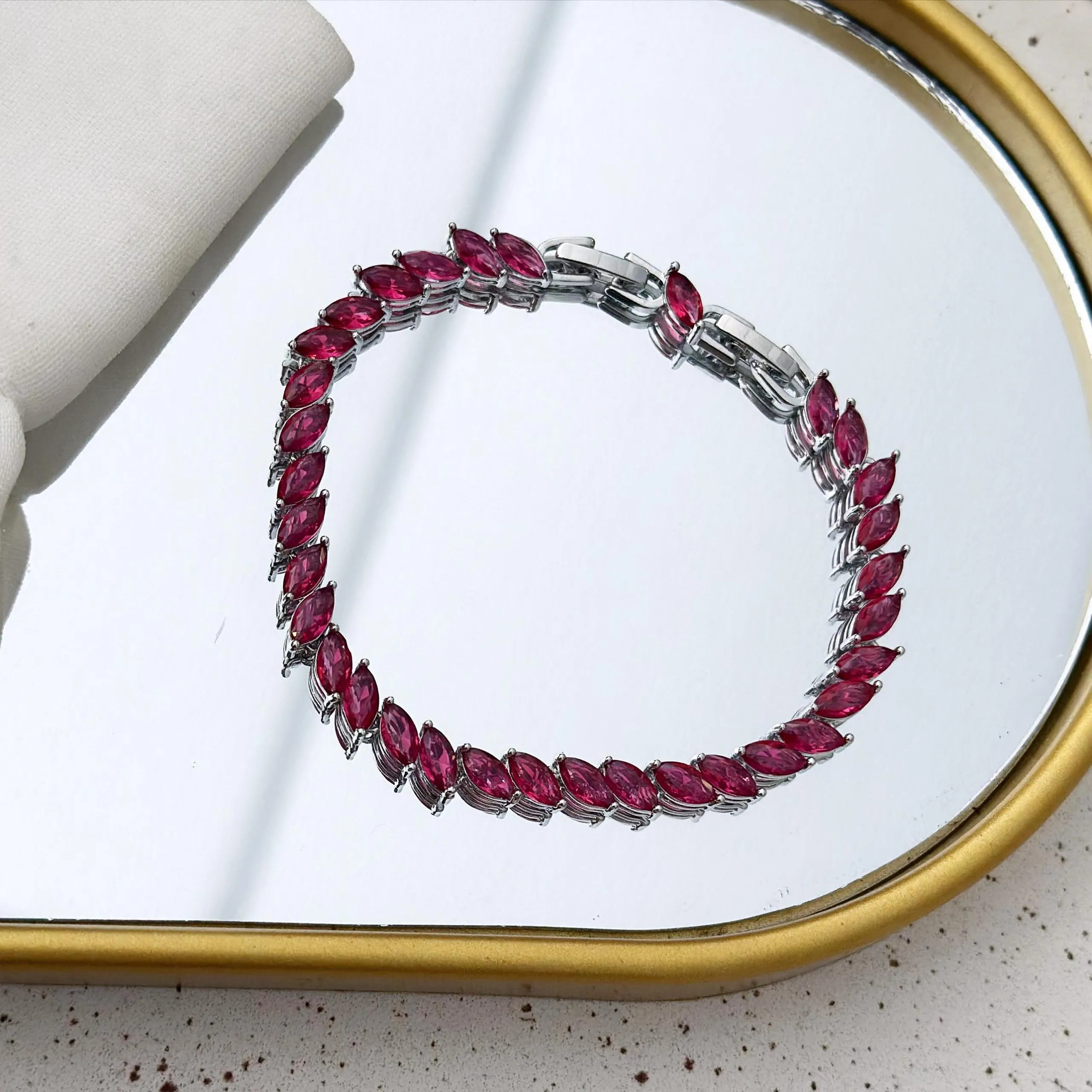 Pulseira Folheada Prata Navete Pink