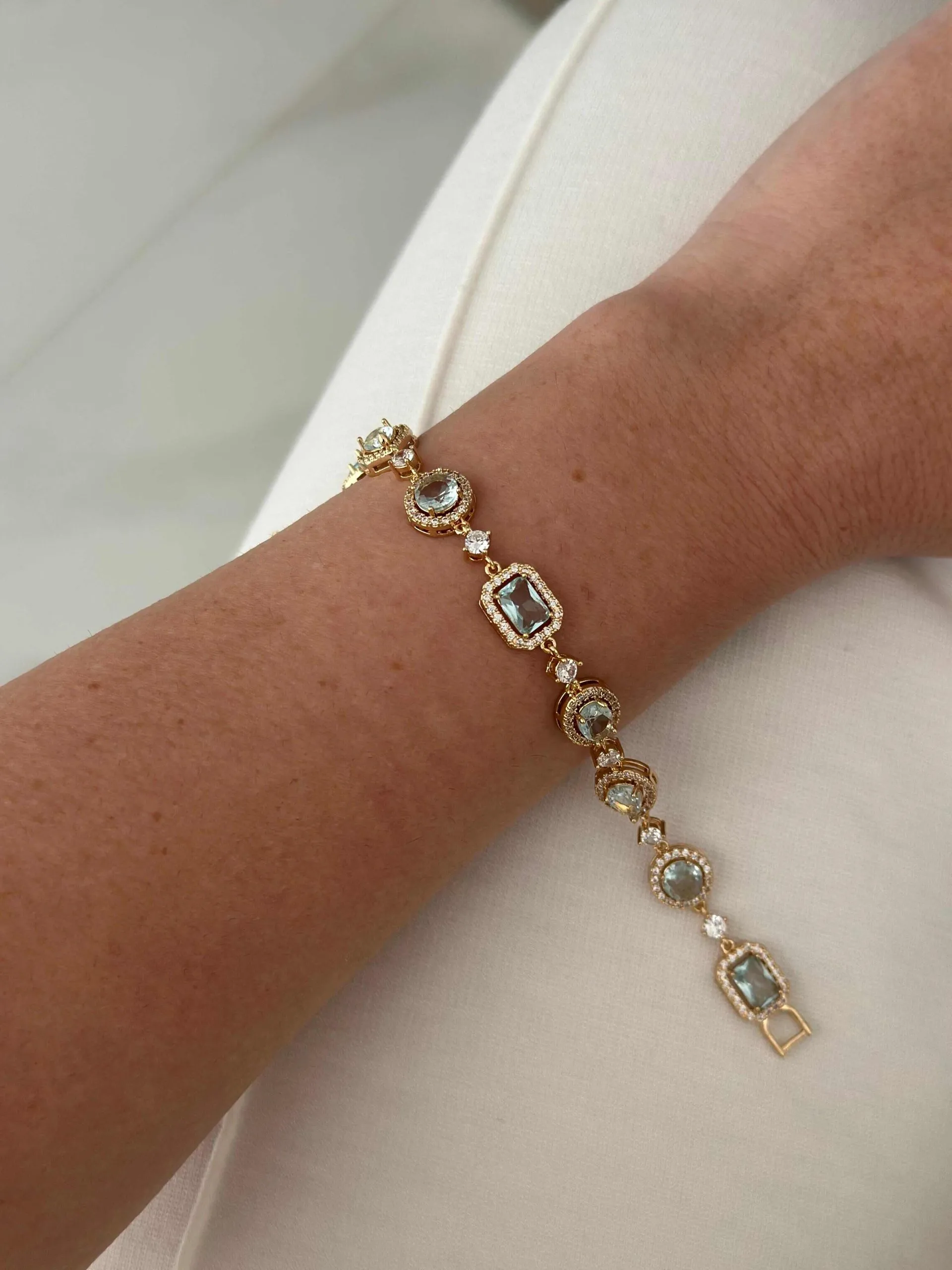 Pulseira Zircônia Azul Folheada a Ouro18K