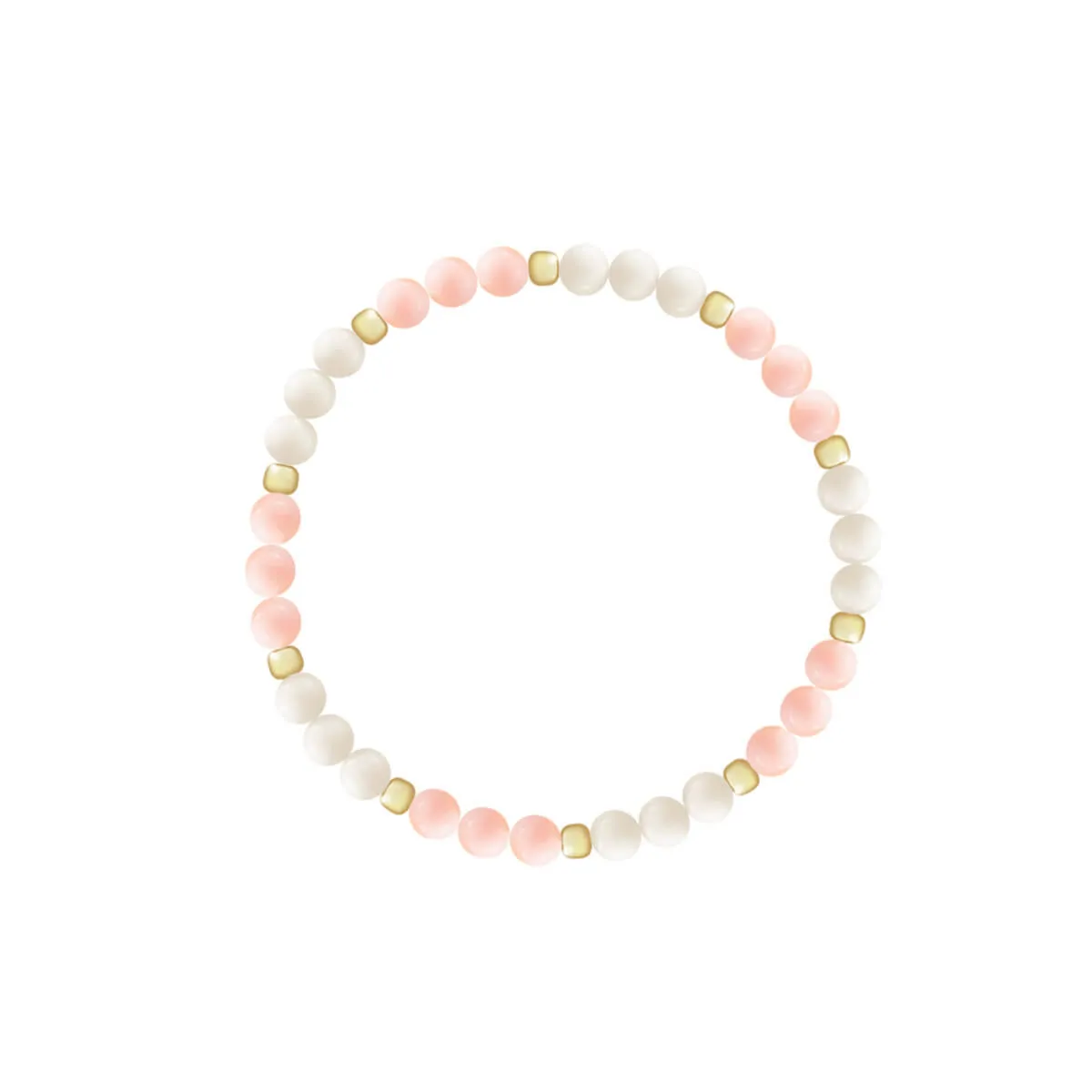 Pulseira Bolinha Miçanga Rosa e Branca e Biju Dourada