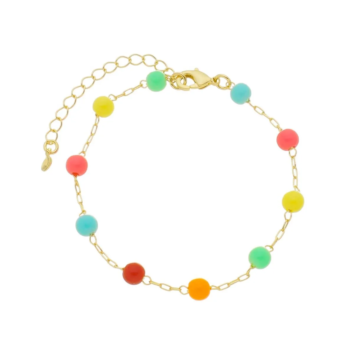 Pulseira Folheado a Ouro 18k Bolinhas Miçanga Colorida