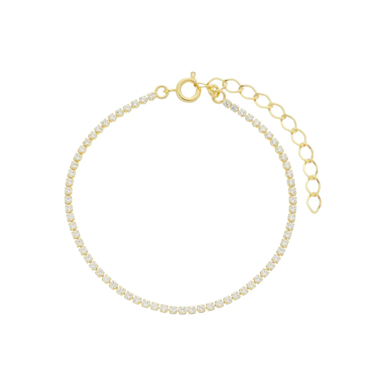 Pulseira Folheado a Ouro 18k Riviera Ponto de Luz Transparente 2mm
