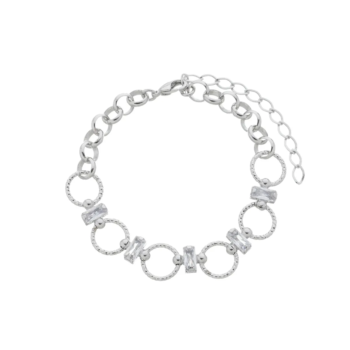 Pulseira Folheado a Ródio Geométrica Retângulo e Círculo