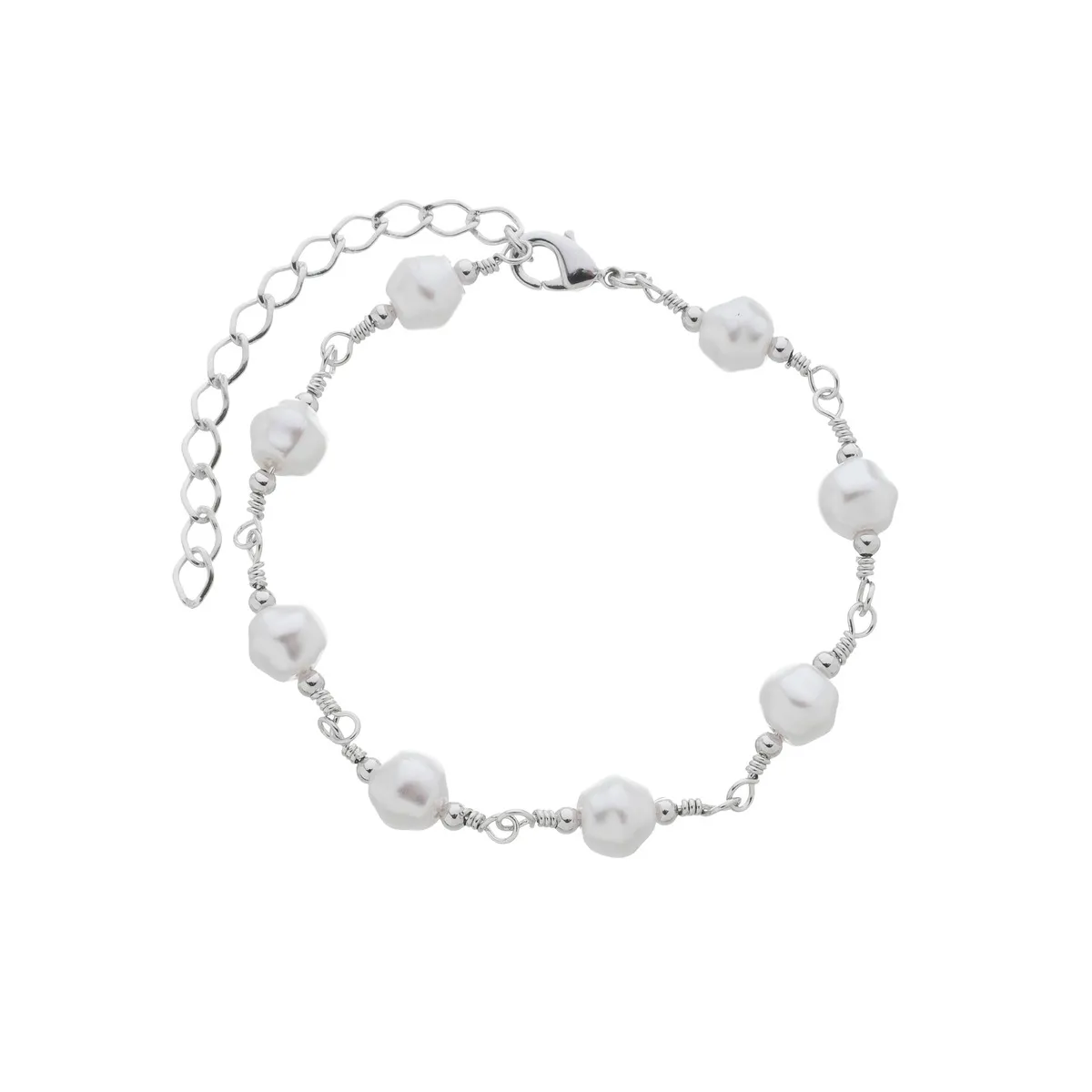 Pulseira Folheado a Ródio Pérolas G 7mm