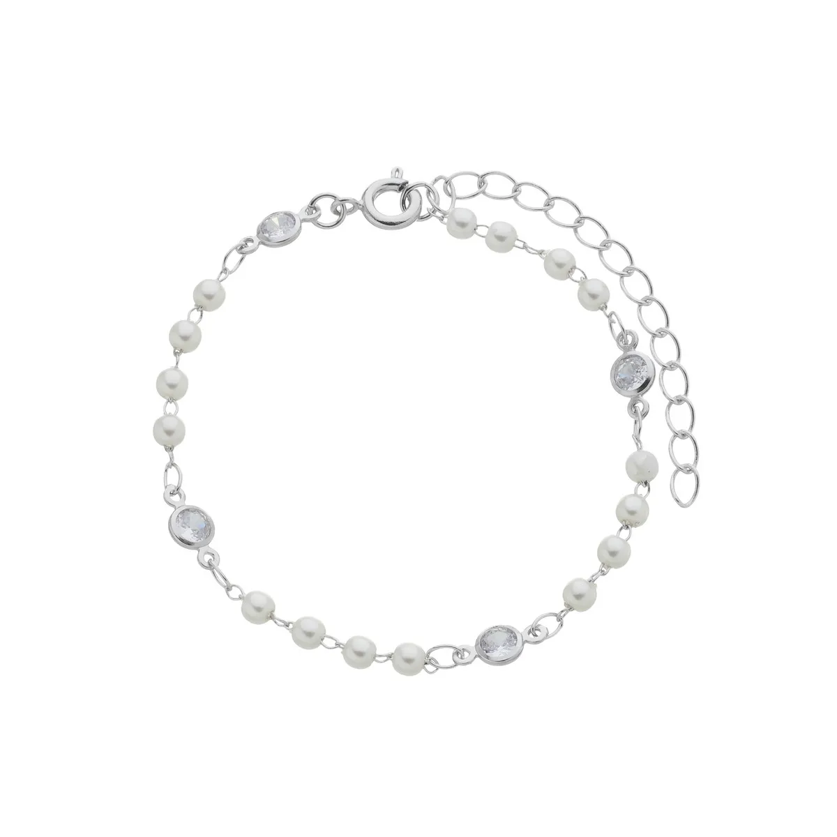 Pulseira Folheado a Ródio Ponto de Luz e Pérola