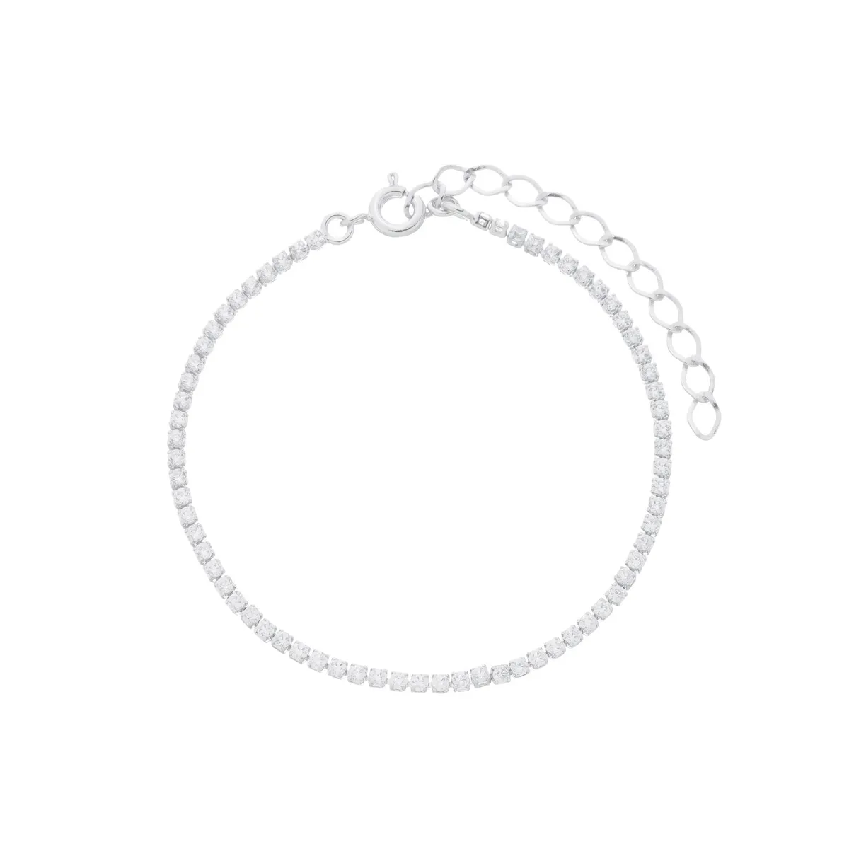 Pulseira Folheado a Ródio Riviera Ponto de Luz Transparente 2mm