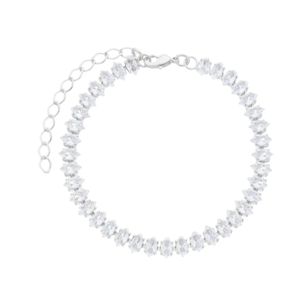 Pulseira Folheado a Ródio Riviera Zircônia Navete