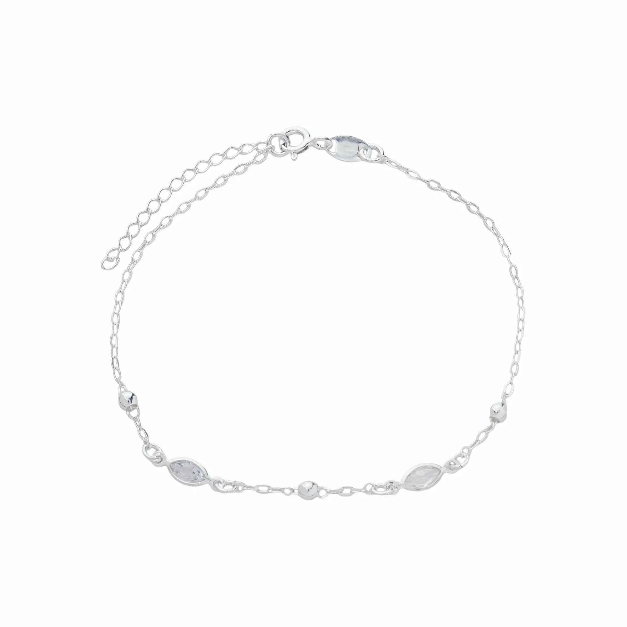 Pulseira Prata 925 Losangos Zircônia e Bolinhas