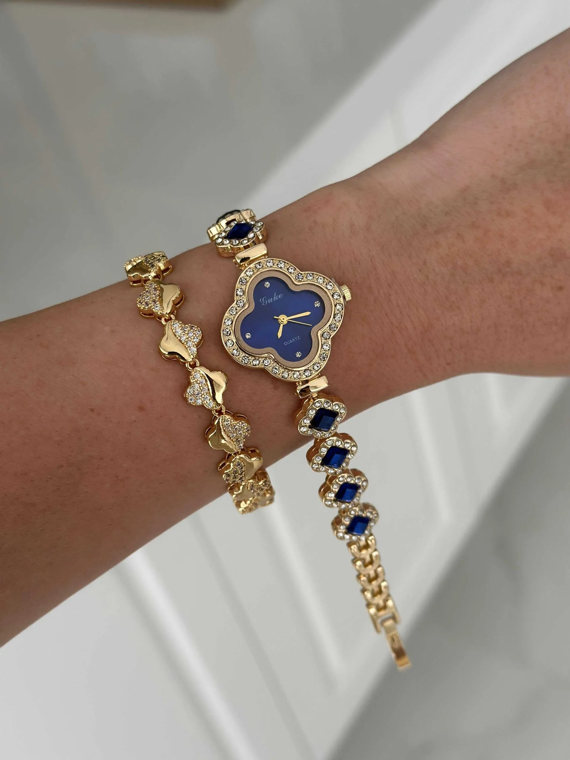 Relógio Inspiração Dourado Fundo Azul